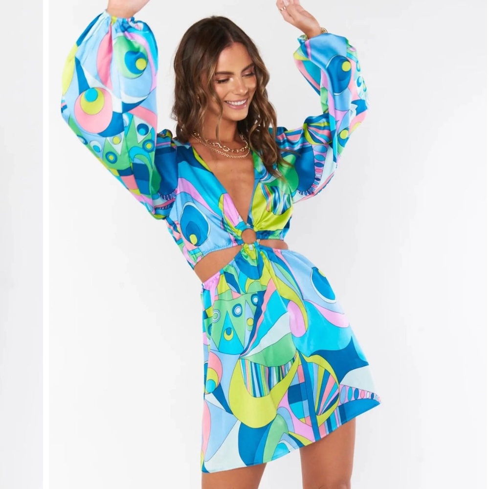 Show Me Your MuMu Multicolor Cutout Mini Dress - Blue, Green, Pink